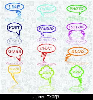 Bubble chat, vector. Blog, Like, Friend, follow, Share, Photo Stock Vector