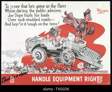Propaganda poster from WWII warning against the mistreatment of armed forces equipment. Stock Photo