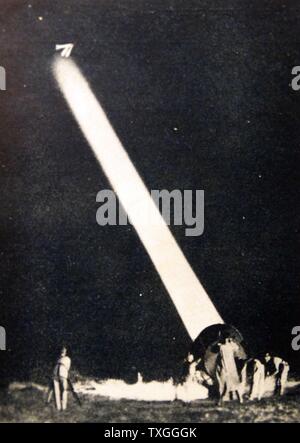 German World war one searchlight prepared in a German anti-aircraft position 1917 Stock Photo