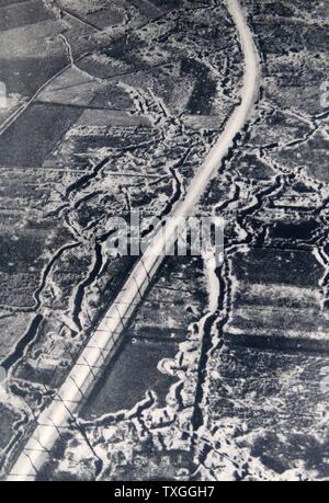 Aerial view of battle trenches at Ypres, Belgium World war one 1917 Stock Photo