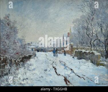 Painting titled 'Snow scene at Argenteuil' by Claude Monet (1840-1926) founder of French Impressionist painting. Dated 1875 Stock Photo