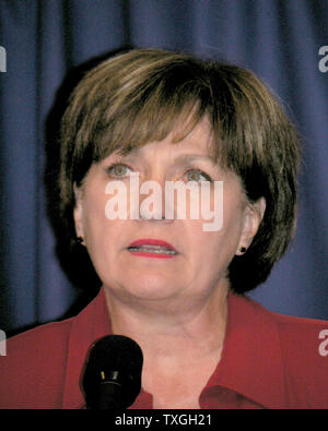 Louisiana Gov. Kathleen Blanco holds a press conference in Baton Rouge, LA on September 22, 2005 to warn residents of Lake Charles and southern Louisiana to evacuate before Hurricane Rita makes landfall.   (UPI Photo/James Terry III) Stock Photo