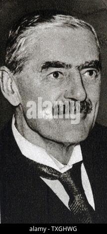 Arthur Neville Chamberlain (1869 ñ 9 November 1940); British Conservative politician who served as Prime Minister of the United Kingdom from May 1937 to May 1940. Chamberlain is best known for his appeasement foreign policy, and in particular for his signing of the Munich Agreement in 1938, Stock Photo