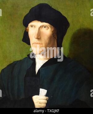 Painting titled 'A Man aged 38' by Lucas van Leyden (1494-1533) a Dutch painter and engraver. Dated 16th Century Stock Photo
