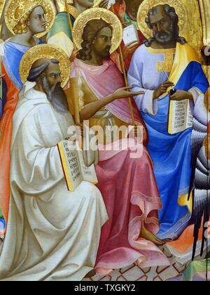 Detail from the painting titled 'The Coronation of the Virgin with Adoring Saints' by Lorenzo Monaco (1370-1425) an Italian painter of the late Gothic-early Renaissance age. Dated 15th Century Stock Photo