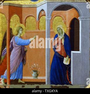 Painting titled 'The Annunciation' by Duccio di Buoninsegna, an Italian painter. Dated 14th Century Stock Photo