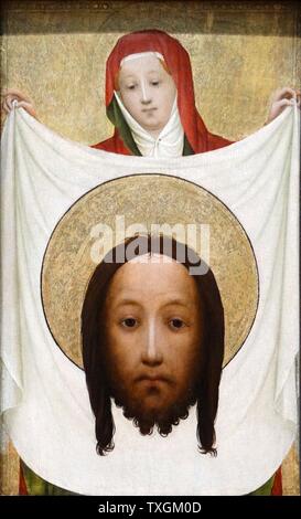 Painting titled 'Saint Veronica with the Sundarium' by the Master of Saint Veronica, a German painter known for his religious works. Dated 15th Century Stock Photo