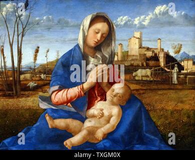 Painting titled 'The Madonna of the Meadow' by Giovanni Bellini (1430-1516) an Italian Renaissance painter. Dated 16th Century Stock Photo