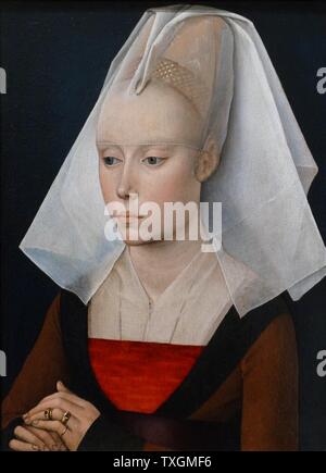 Painting titled 'Portrait of a Lady' (Possibly Saint Ivo) by the Workshop of Rogier van der Weyden (1400-1464) an Early Netherlandish painter. Dated 15th Century Stock Photo