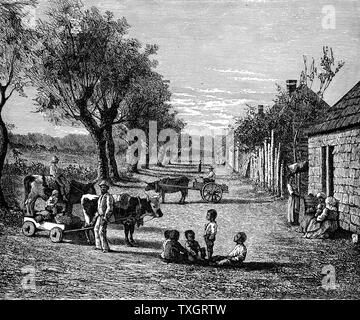 Slave quarters on a plantation in Georgia c1860 Wood engraving USA Stock Photo