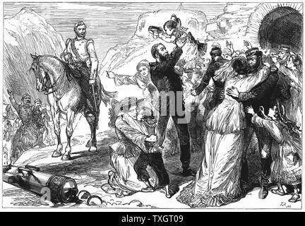 First Anglo-Afghan War 1838-1842: Rescue of British prisoners from the Afghans after the defeat of Akbar Khan, April 1842.  c.1880 Wood engraving Stock Photo