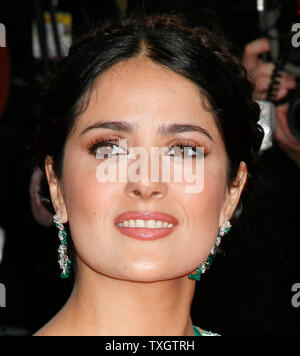 Actress Salma Hayek arrives on the red carpet before the world premiere of the film 'Indiana Jones 4: Kingdom of the Crystal Skull' during the 61st Annual Cannes Film Festival in Cannes, France on May 18, 2008.   (UPI Photo/David Silpa) Stock Photo