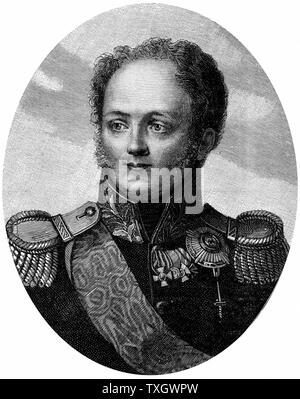Alexander I (1777-1825) Tsar of Russia from 1801, in military uniform Engraving Stock Photo