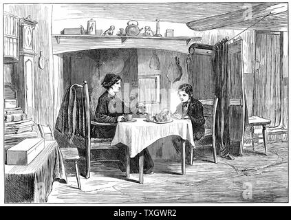 Joseph Arch (1826-1919) English Trade Unionist, politician, agricultural worker. Founder of National Union of Farm Labourers Interior of Arch's cottage at Barford, Warwickshire 13 April 1874 Wood engraving published in London, at the time of Warwickshire Farm Labourers' strike London Stock Photo
