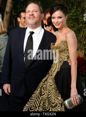 Producer Harvey Weinstein and his wife designer Georgina Chapman arrive at the amfAR Cinema Against AIDS 2008 gala taking place during the 61st Annual Cannes Film Festival near Cannes, France on May 22, 2008.   The event raises funds for AIDS research.   (UPI Photo/David Silpa) Stock Photo