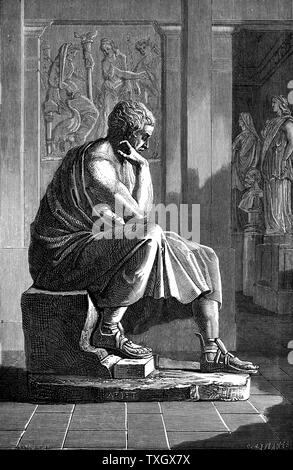 Aristotle (384-322 BC) Ancient Greek philosopher and scientist Engraving after an antique statue Stock Photo