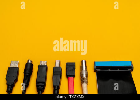 Connecting wires for the computer. Types of connectors. Stock Photo