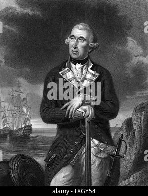 Richard Kempenfelt (1718-82) English naval officer of Swedish descent. Rear admiral 1780. Command of HM ships in East Indies in Seven Years War (1756-63). Drowned when his flagship HMS 'Royal George' capsized off Spithead Engraving after portrait by Tilly Kettle Stock Photo