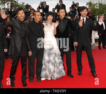 Actor Chen Sicheng, director Lou Ye, actress Tan Zhuo and actors Qin Hao and Wu Wei arrive on the red carpet before a screening of the Chinese film 'Spring Fever' at the 62nd annual Cannes Film Festival in Cannes, France on May 14, 2009.   (UPI Photo/David Silpa) Stock Photo