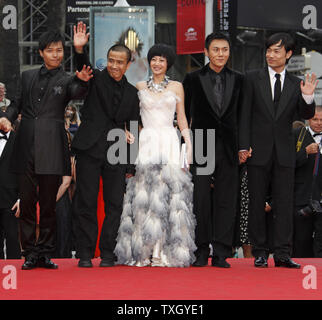 Actor Chen Sicheng, director Lou Ye, actress Tan Zhuo and actors Qin Hao and Wu Wei arrive on the red carpet before a screening of the Chinese film 'Spring Fever' at the 62nd annual Cannes Film Festival in Cannes, France on May 14, 2009.   (UPI Photo/David Silpa) Stock Photo