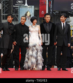 Actor Chen Sicheng, director Lou Ye, actress Tan Zhuo and actors Qin Hao and Wu Wei arrive on the red carpet before a screening of the Chinese film 'Spring Fever' at the 62nd annual Cannes Film Festival in Cannes, France on May 14, 2009.   (UPI Photo/David Silpa) Stock Photo