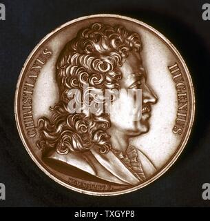 Christiaan Huyghens (1629-95) Dutch physicist. Pendulum clock: Wave theory of light. Portrait from obverse of commemorative medal Stock Photo