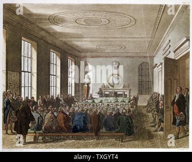 Meeting of the Agricultural Society, London. Illustration by Pugin and Rowlandson from 'Microcosm of London'  Ackermann, London 1808-10. Agricultural improvements in practice and machinery advanced greatly in late 18th and early 19th centuries helped by Societies such as this. Aquatint Stock Photo