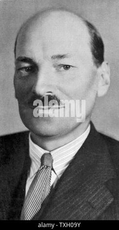 Clement Attlee (1883-1967) British Labour statesman; Deputy prime minister in wartime cabinet under Churchill (1842-1945); prime minister 1945-1951. Member of Parliament for Limehouse Stock Photo