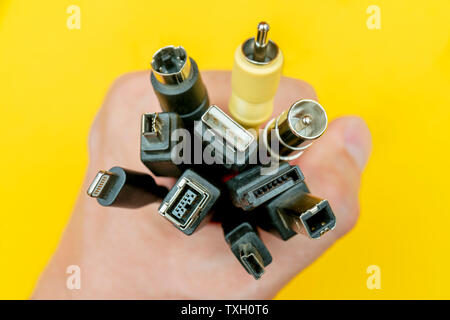 Connecting wires for the computer. Types of connectors. Stock Photo