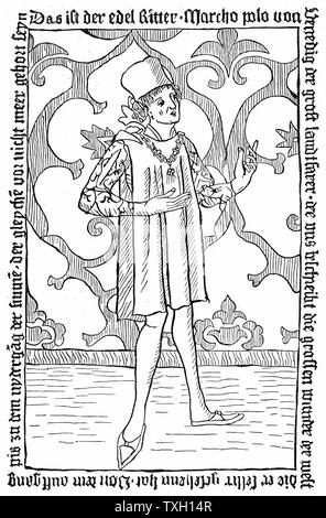 Marco Polo (1254-1324) Venetian merchant and traveller. Undated woodcut Stock Photo