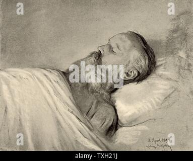 Johannes Brahms (1833-1897), German composer, on his deathbed. After pastel by Ludwig Michalek. Halftone. Music. Stock Photo