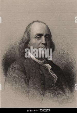 Benjamin Franklin (1706-1790), American statesman, printer and scientist. Engraving, 1896. Stock Photo