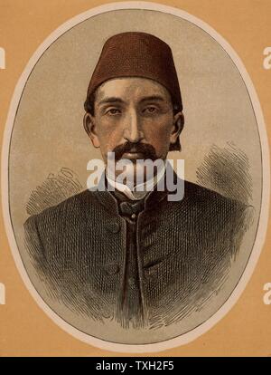 Abdul Hamid II (1842-1918) last Sultan of Turkey (1876-1909).  Called the Great Assassin; despotic ruler; deposed and exiled 1909.  Colour-printed wood engraving. Stock Photo