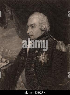 John Jervis, Earl St Vincent (1735-1823), born at Meaford, Staffordshire.  British naval officer who entered the Royal Navy in 1749 and rose to the rank of Admiral. Commander-in-Chief of the British Mediterranean fleet (1796-1799) and created Earl St Vincent for his defeat of the Spanish fleet off Cape St Vincent. First Lord of the Admiralty 1801. Retired 1811.  From 'National Portrait Gallery' by James Jerdan (London, 1830). Stock Photo