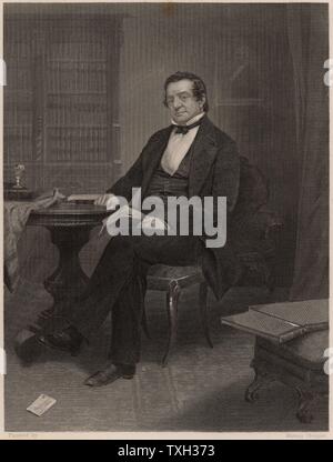 Washington Irving (1783-1859), American author and diplomat, born in Manhattan.  He is best remembered for his short stories such as 'The Legend of Sleepy Hollow' and 'Rip van Winkle'. Engraving. Stock Photo