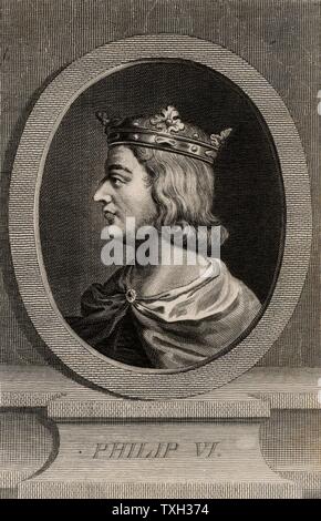 Philip VI (1293-1350) king of France from 1328. First French king of house of Valois. Edward III of England disputed his claim to throne, as a result the Hundred Years War between France and England began in 1337.  Copperplate engraving. Stock Photo