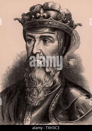 Edward III (1312-1377) king of England from 1327 on the deposition of his father, Edward II.  His claim in 1340 to the throne of France led to the Hundred Years' War. A member of the Plantagenet dynasty.  Vers 1900 Wood engraving Stock Photo