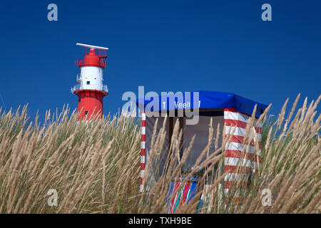 geography / travel, Germany, Lower Saxony, East Frisian Islands, Borkum, lighthouse and beach tent at , Additional-Rights-Clearance-Info-Not-Available Stock Photo