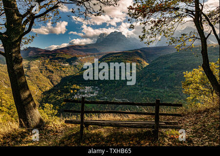 wooden bench on panoramic view Stock Photo