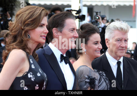 (From L to R) Desiree Gruber, Kyle MacLachlan, Emily Stofle and David Lynch arrive on the red carpet before the screening of 'Twin Peaks' during the 70th annual Cannes International Film Festival in Cannes, France on May 25, 2017.  Photo by David Silpa/UPI Stock Photo