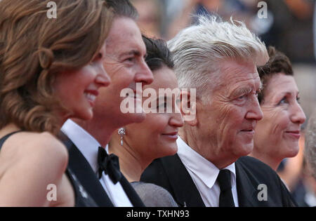 (From L to R) Kyle MacLachlan, Desiree Gruber, Emily Stofle, David Lynch and Sabrina Sutherland arrive on the red carpet before the screening of 'Twin Peaks' during the 70th annual Cannes International Film Festival in Cannes, France on May 25, 2017.  Photo by David Silpa/UPI Stock Photo