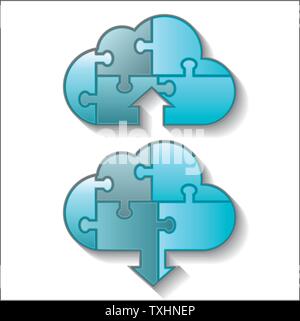 Cloud computing download and upload puzzle icon, vector Stock Vector