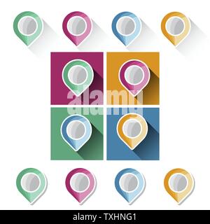 Colorful navigation markers, with long shadow Stock Vector