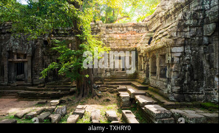 The old abandon stone Khmer castle in Angkor Wat complex know as name Prasat Ta Prohm, famous attraction destination at Cambodia. Stock Photo