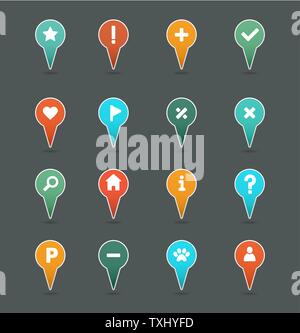 Pin map icon set. Map pointer. Map markers. Destination vector icon. GPS location symbol. Mapping pins icon EPS 10 vector file has transparency, shado Stock Vector