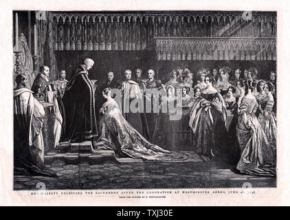 1901 The Graphic illustration of Queen Victoria receiving the scarament after the Coronation in 1838 Stock Photo
