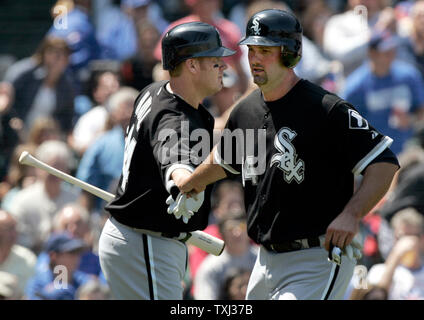 Chicago White Sox first baseman Paul Konerko adjusts his cap during a  baseball game against the Minnesota Twins Tuesday, Aug. 10, 2010 in  Chicago. (AP Photo/Charles Rex Arbogast Stock Photo - Alamy