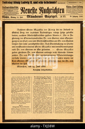 1886 Neueste Nachrichten front page Death of King Ludwig II Stock Photo