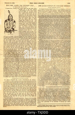 1890 Pall Mall Budget front page Death of Hunkpapa Sioux Chief Sitting Bull Stock Photo