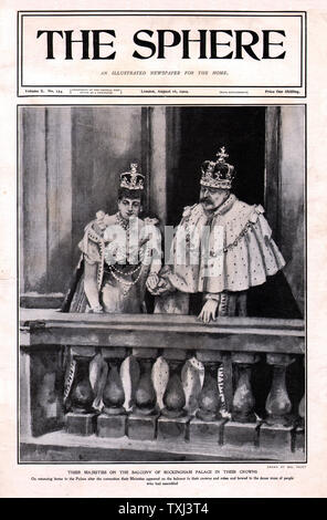 1902 The Sphere front page reporting Coronation Edward VII & Queen Alexandra Stock Photo